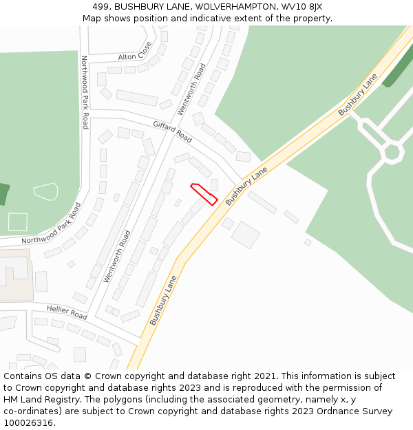 499, BUSHBURY LANE, WOLVERHAMPTON, WV10 8JX: Location map and indicative extent of plot