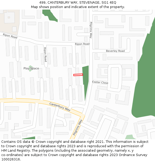 499, CANTERBURY WAY, STEVENAGE, SG1 4EQ: Location map and indicative extent of plot