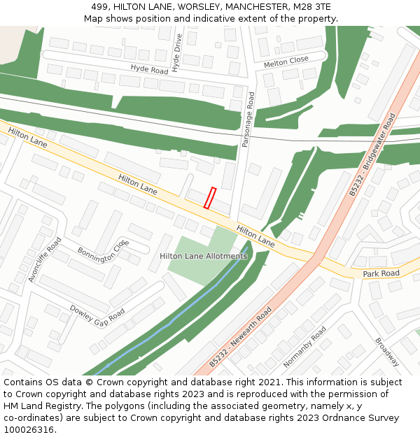 499, HILTON LANE, WORSLEY, MANCHESTER, M28 3TE: Location map and indicative extent of plot