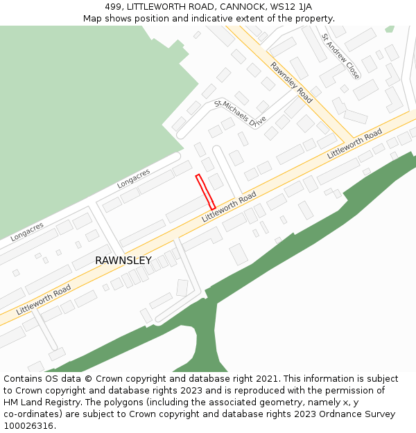 499, LITTLEWORTH ROAD, CANNOCK, WS12 1JA: Location map and indicative extent of plot