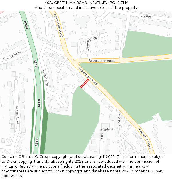 49A, GREENHAM ROAD, NEWBURY, RG14 7HY: Location map and indicative extent of plot
