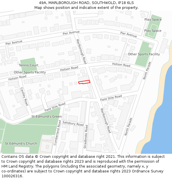49A, MARLBOROUGH ROAD, SOUTHWOLD, IP18 6LS: Location map and indicative extent of plot