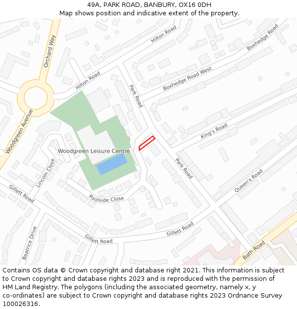 49A, PARK ROAD, BANBURY, OX16 0DH: Location map and indicative extent of plot
