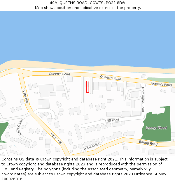 49A, QUEENS ROAD, COWES, PO31 8BW: Location map and indicative extent of plot