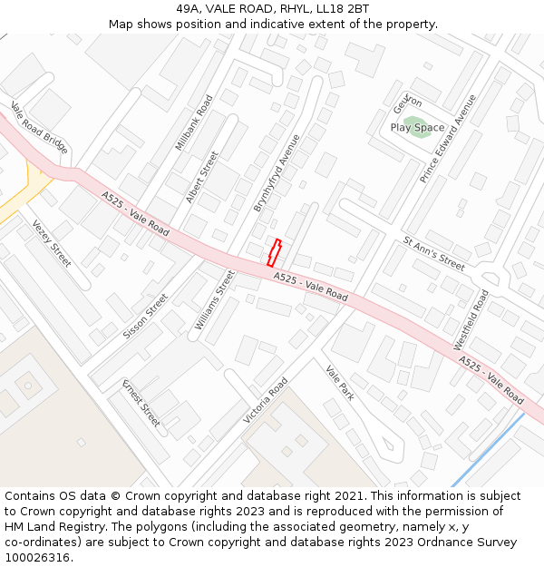 49A, VALE ROAD, RHYL, LL18 2BT: Location map and indicative extent of plot