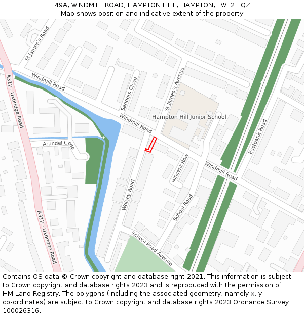 49A, WINDMILL ROAD, HAMPTON HILL, HAMPTON, TW12 1QZ: Location map and indicative extent of plot