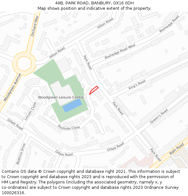 49B, PARK ROAD, BANBURY, OX16 0DH: Location map and indicative extent of plot