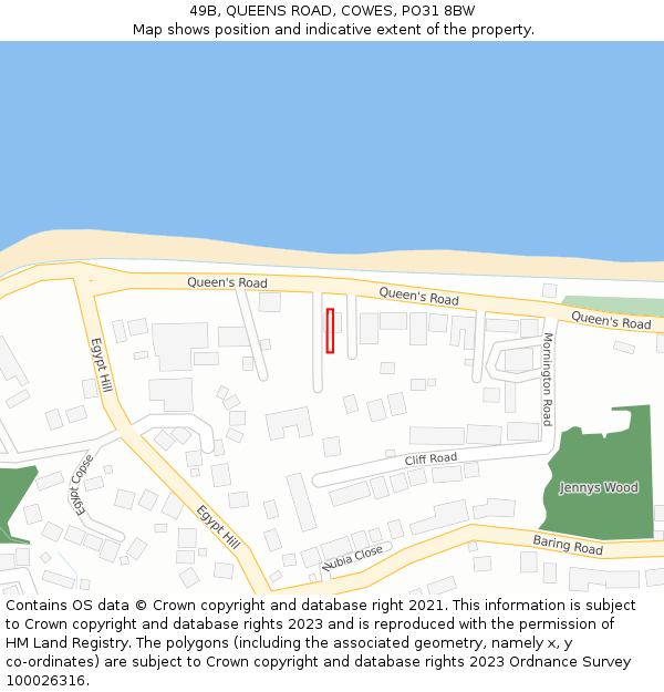 49B, QUEENS ROAD, COWES, PO31 8BW: Location map and indicative extent of plot