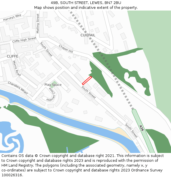 49B, SOUTH STREET, LEWES, BN7 2BU: Location map and indicative extent of plot