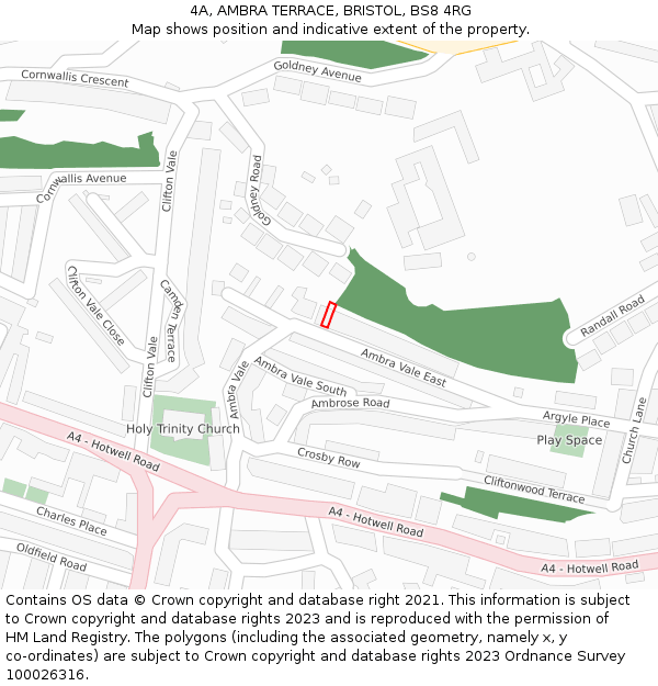 4A, AMBRA TERRACE, BRISTOL, BS8 4RG: Location map and indicative extent of plot