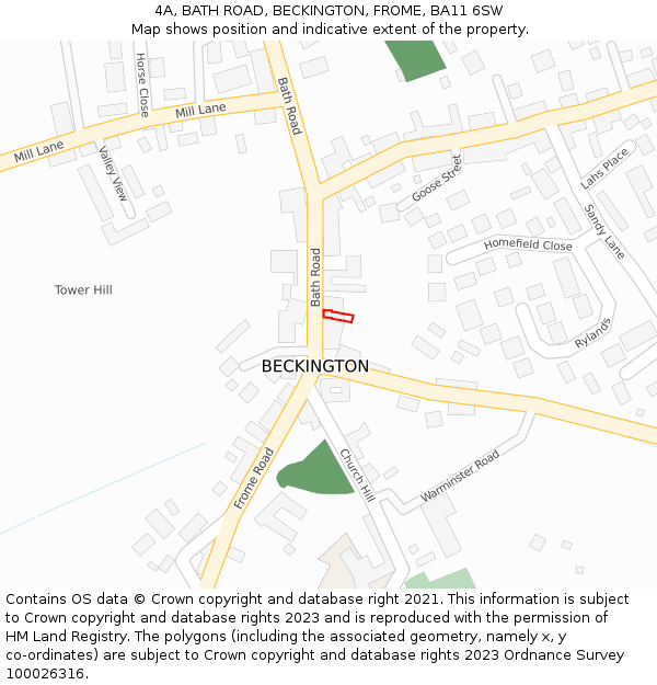 4A, BATH ROAD, BECKINGTON, FROME, BA11 6SW: Location map and indicative extent of plot
