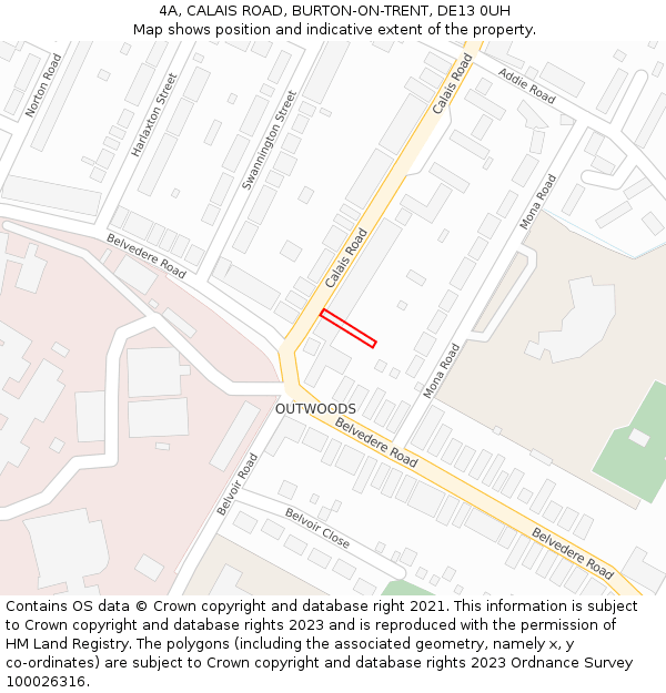 4A, CALAIS ROAD, BURTON-ON-TRENT, DE13 0UH: Location map and indicative extent of plot