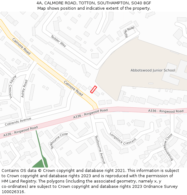 4A, CALMORE ROAD, TOTTON, SOUTHAMPTON, SO40 8GF: Location map and indicative extent of plot