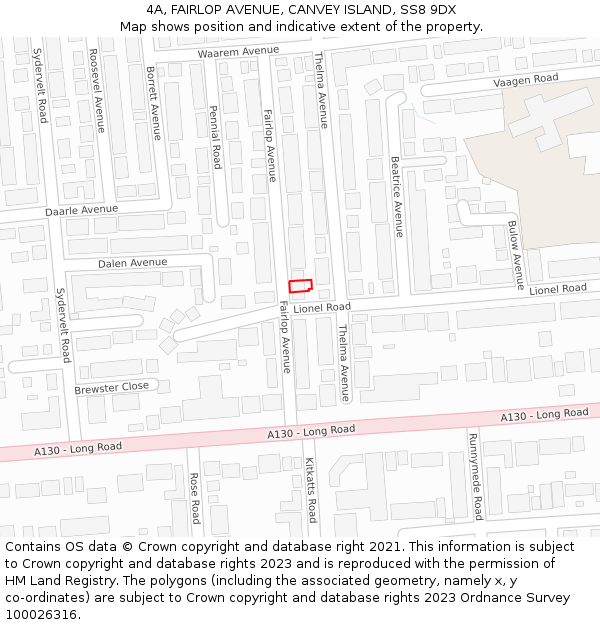 4A, FAIRLOP AVENUE, CANVEY ISLAND, SS8 9DX: Location map and indicative extent of plot