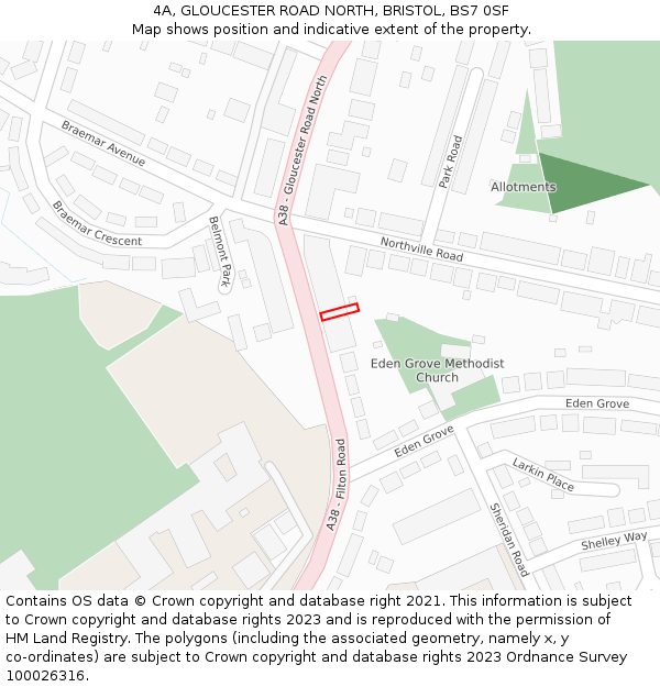4A, GLOUCESTER ROAD NORTH, BRISTOL, BS7 0SF: Location map and indicative extent of plot