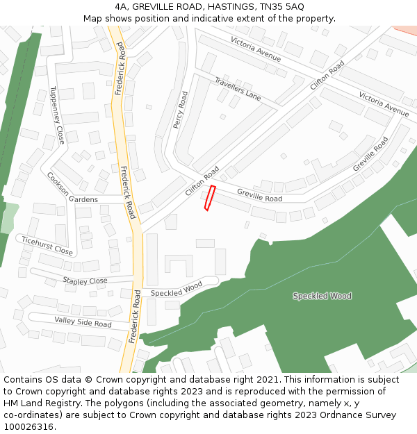 4A, GREVILLE ROAD, HASTINGS, TN35 5AQ: Location map and indicative extent of plot