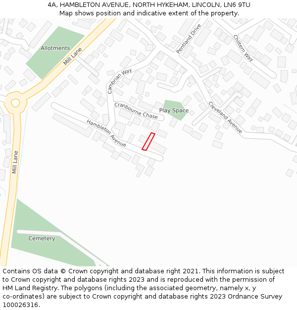 4A, HAMBLETON AVENUE, NORTH HYKEHAM, LINCOLN, LN6 9TU: Location map and indicative extent of plot