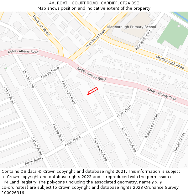 4A, ROATH COURT ROAD, CARDIFF, CF24 3SB: Location map and indicative extent of plot