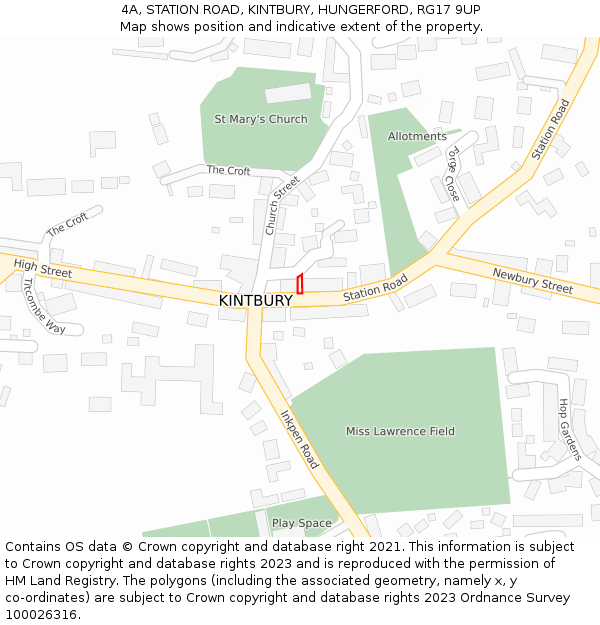 4A, STATION ROAD, KINTBURY, HUNGERFORD, RG17 9UP: Location map and indicative extent of plot