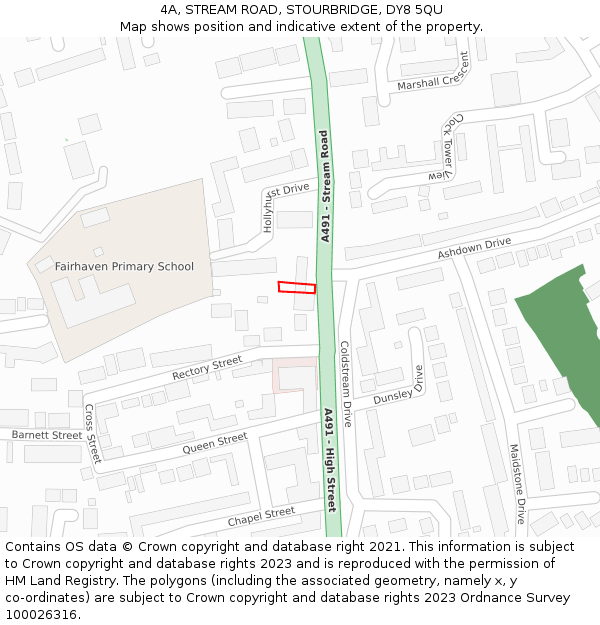 4A, STREAM ROAD, STOURBRIDGE, DY8 5QU: Location map and indicative extent of plot
