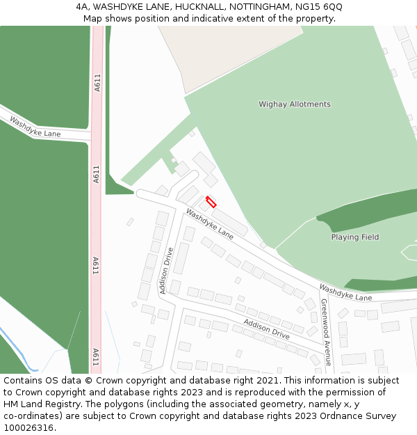 4A, WASHDYKE LANE, HUCKNALL, NOTTINGHAM, NG15 6QQ: Location map and indicative extent of plot