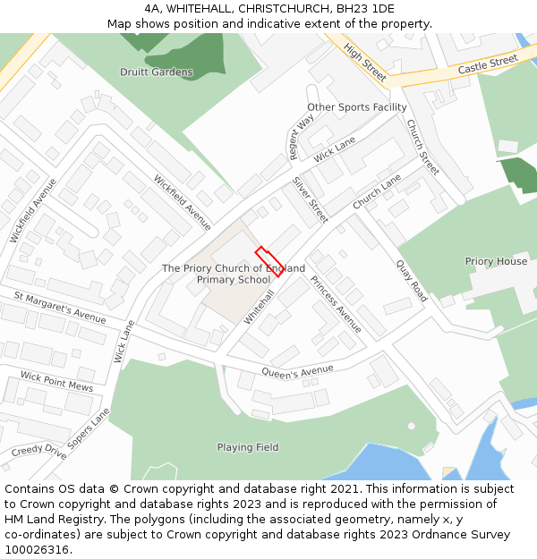 4A, WHITEHALL, CHRISTCHURCH, BH23 1DE: Location map and indicative extent of plot