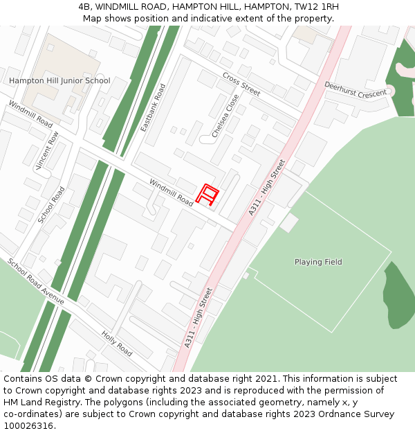 4B, WINDMILL ROAD, HAMPTON HILL, HAMPTON, TW12 1RH: Location map and indicative extent of plot