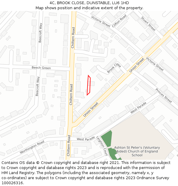 4C, BROOK CLOSE, DUNSTABLE, LU6 1HD: Location map and indicative extent of plot
