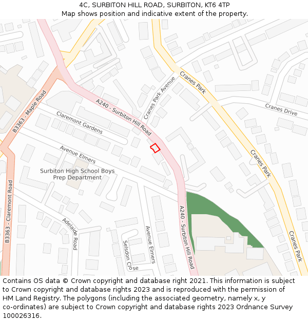 4C, SURBITON HILL ROAD, SURBITON, KT6 4TP: Location map and indicative extent of plot