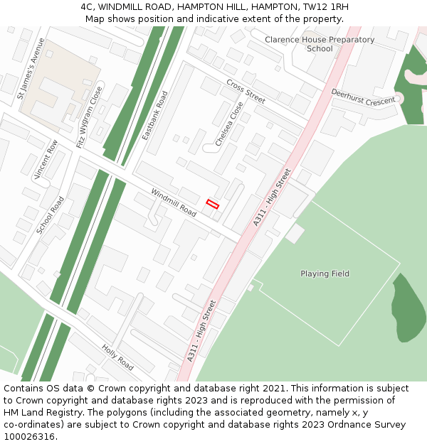 4C, WINDMILL ROAD, HAMPTON HILL, HAMPTON, TW12 1RH: Location map and indicative extent of plot
