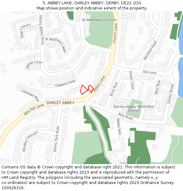 5, ABBEY LANE, DARLEY ABBEY, DERBY, DE22 1DG: Location map and indicative extent of plot
