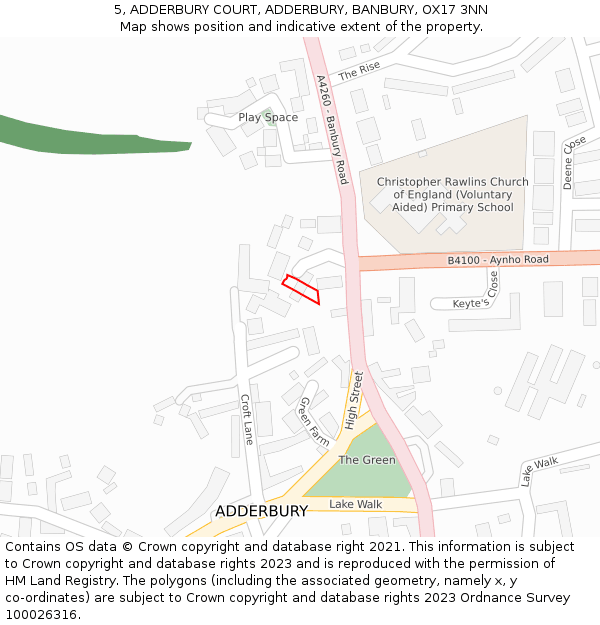 5, ADDERBURY COURT, ADDERBURY, BANBURY, OX17 3NN: Location map and indicative extent of plot
