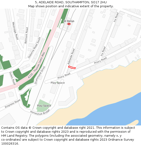 5, ADELAIDE ROAD, SOUTHAMPTON, SO17 2HU: Location map and indicative extent of plot