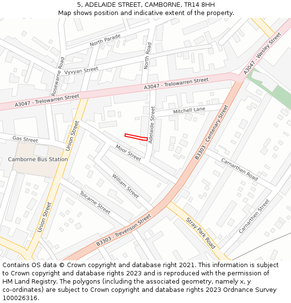 5, ADELAIDE STREET, CAMBORNE, TR14 8HH: Location map and indicative extent of plot