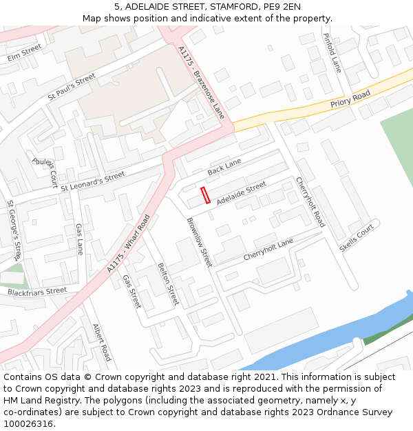 5, ADELAIDE STREET, STAMFORD, PE9 2EN: Location map and indicative extent of plot