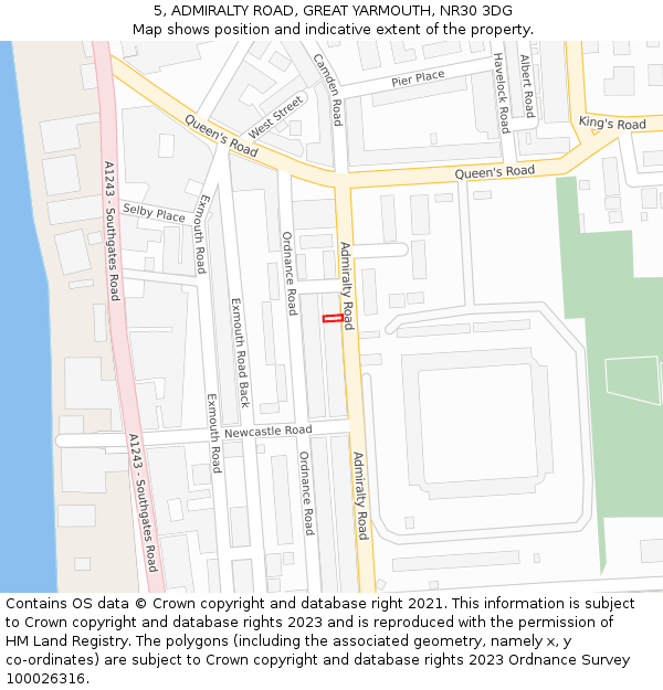 5, ADMIRALTY ROAD, GREAT YARMOUTH, NR30 3DG: Location map and indicative extent of plot