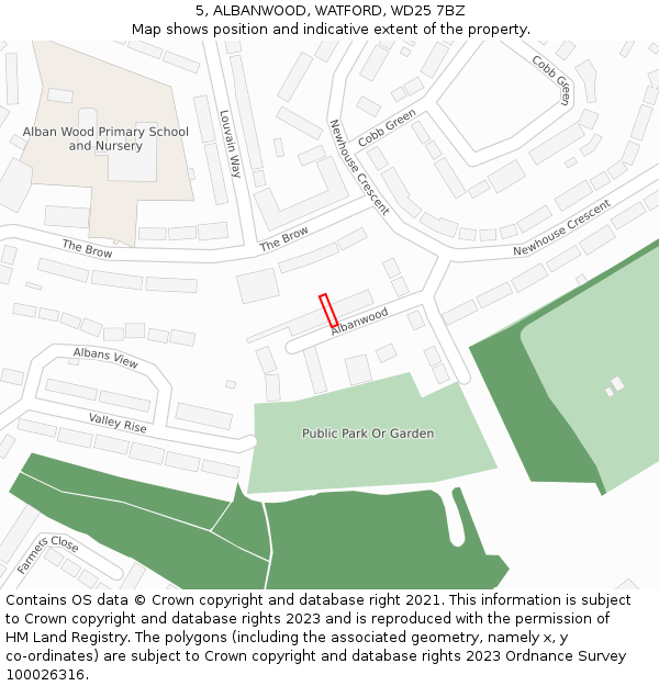 5, ALBANWOOD, WATFORD, WD25 7BZ: Location map and indicative extent of plot