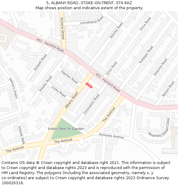 5, ALBANY ROAD, STOKE-ON-TRENT, ST4 6AZ: Location map and indicative extent of plot