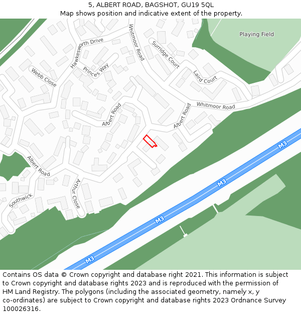 5, ALBERT ROAD, BAGSHOT, GU19 5QL: Location map and indicative extent of plot