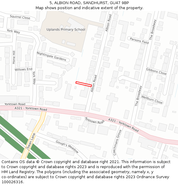 5, ALBION ROAD, SANDHURST, GU47 9BP: Location map and indicative extent of plot