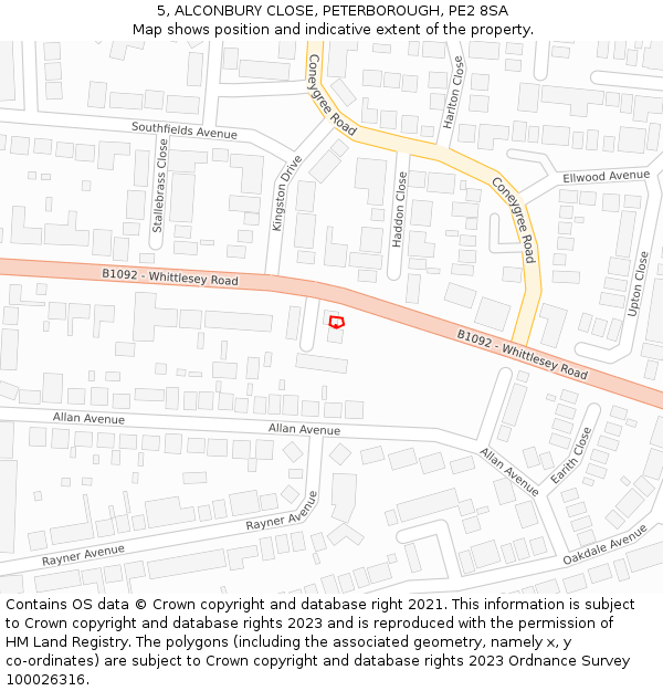 5, ALCONBURY CLOSE, PETERBOROUGH, PE2 8SA: Location map and indicative extent of plot