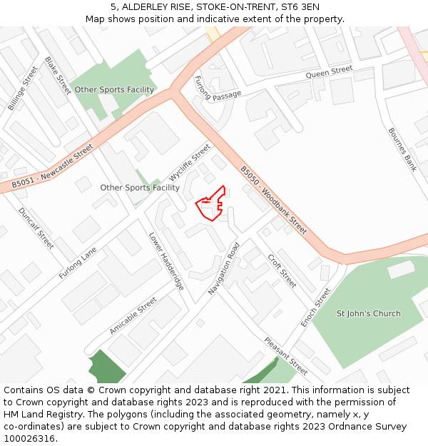 5, ALDERLEY RISE, STOKE-ON-TRENT, ST6 3EN: Location map and indicative extent of plot