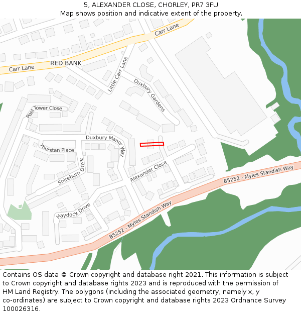 5, ALEXANDER CLOSE, CHORLEY, PR7 3FU: Location map and indicative extent of plot
