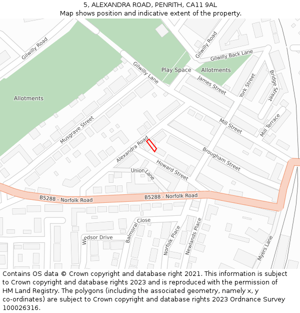5, ALEXANDRA ROAD, PENRITH, CA11 9AL: Location map and indicative extent of plot