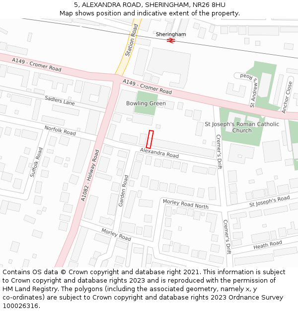 5, ALEXANDRA ROAD, SHERINGHAM, NR26 8HU: Location map and indicative extent of plot