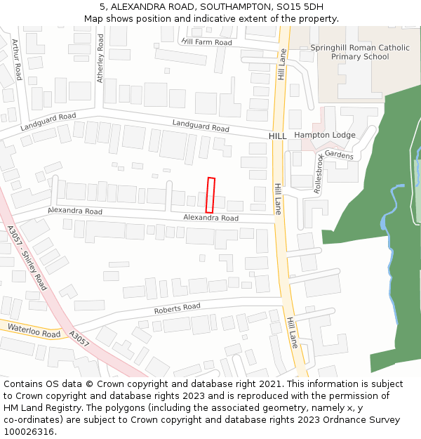 5, ALEXANDRA ROAD, SOUTHAMPTON, SO15 5DH: Location map and indicative extent of plot