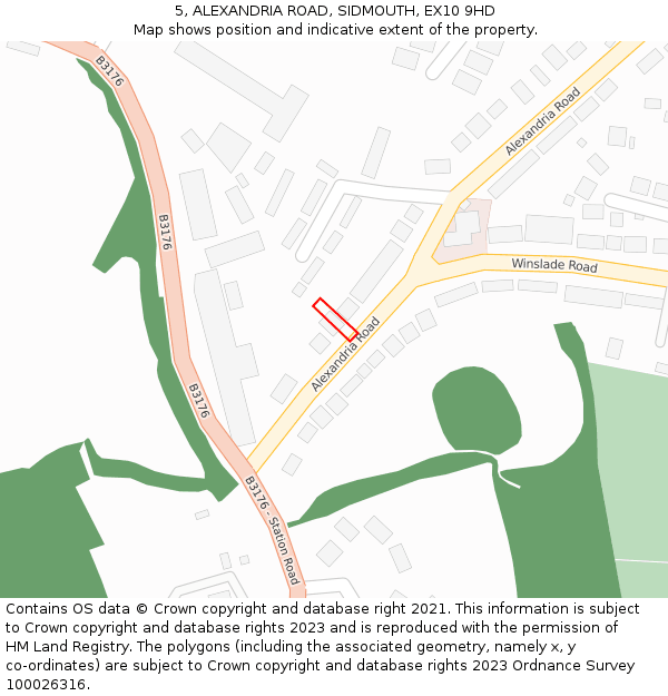 5, ALEXANDRIA ROAD, SIDMOUTH, EX10 9HD: Location map and indicative extent of plot