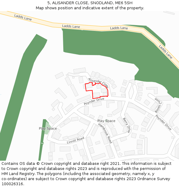 5, ALISANDER CLOSE, SNODLAND, ME6 5SH: Location map and indicative extent of plot