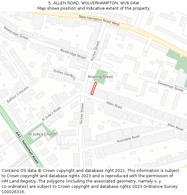 5, ALLEN ROAD, WOLVERHAMPTON, WV6 0AW: Location map and indicative extent of plot