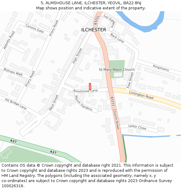 5, ALMSHOUSE LANE, ILCHESTER, YEOVIL, BA22 8NJ: Location map and indicative extent of plot